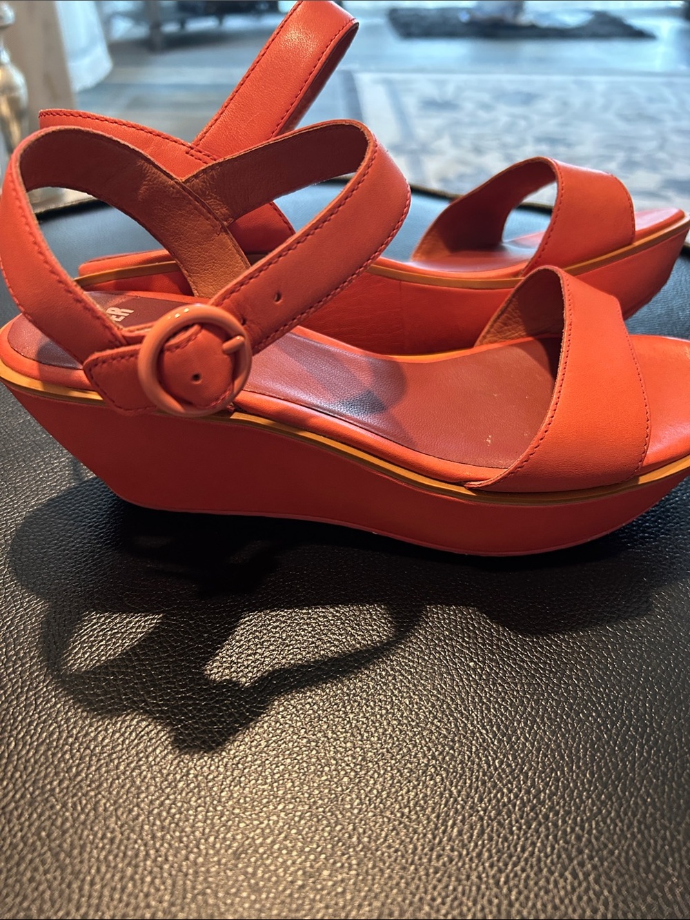 Camper Coral Leather Slingback Wedge Heels Sandals - Picture 3 of 7